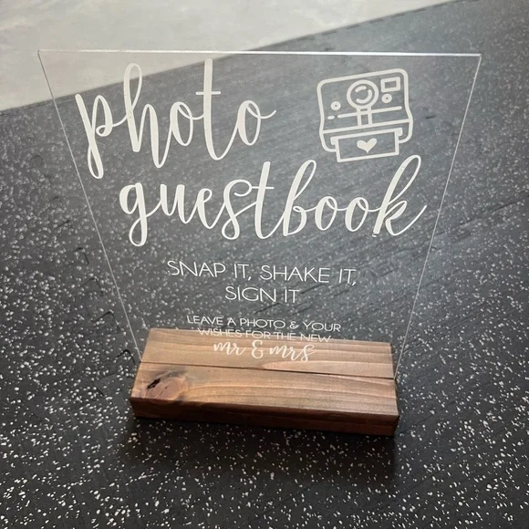 Clear Acrylic Photo Guestbook Sign with Wooden Base - Picture 1 of 2